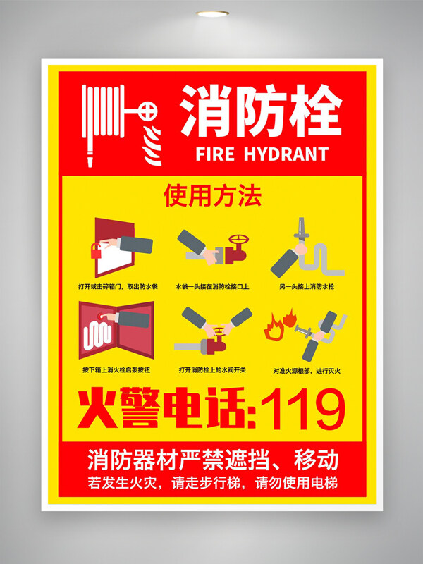 消防器材消防栓使用方法宣傳海報
