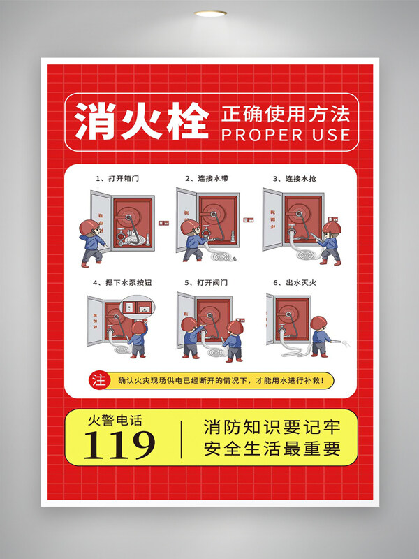 消火栓使用方法消防知識宣傳海報