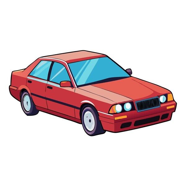 創(chuàng)意手繪現(xiàn)代卡通紅色轎車(chē)插畫(huà)