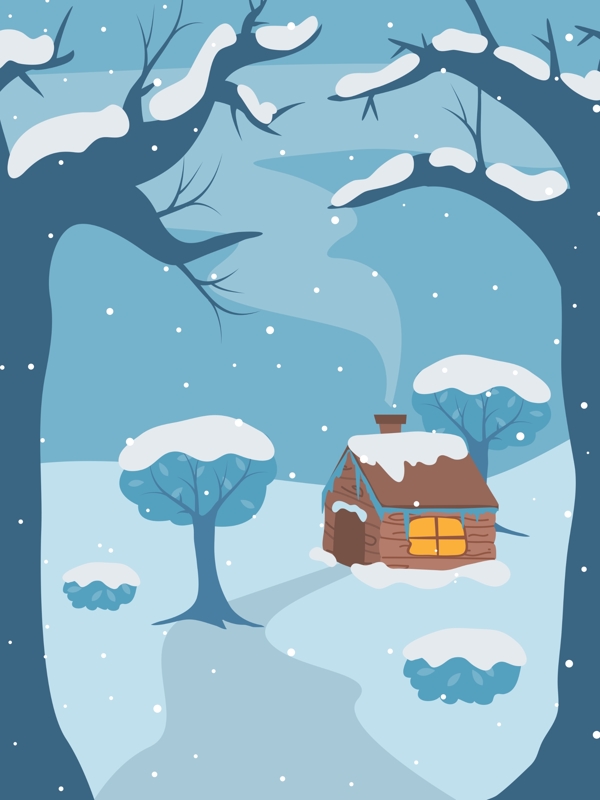 彩绘冬季雪地树林背景设计