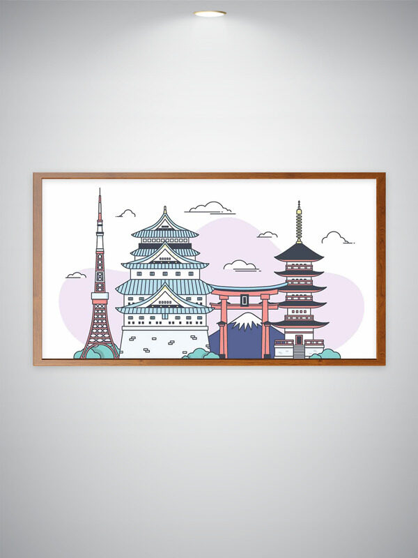 紫色清新創(chuàng)意手繪東京塔建筑插畫