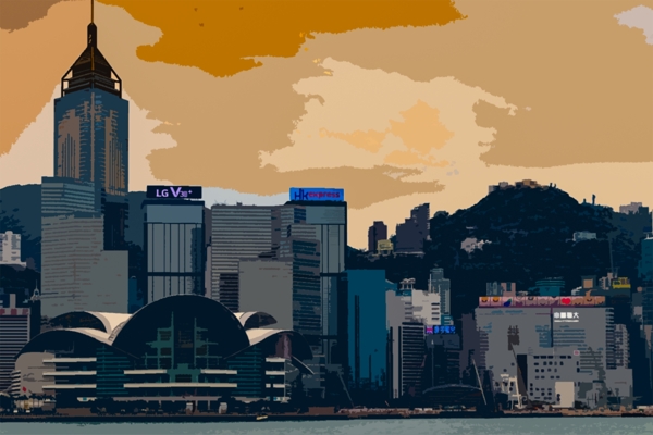 香港地标性建筑海报背景