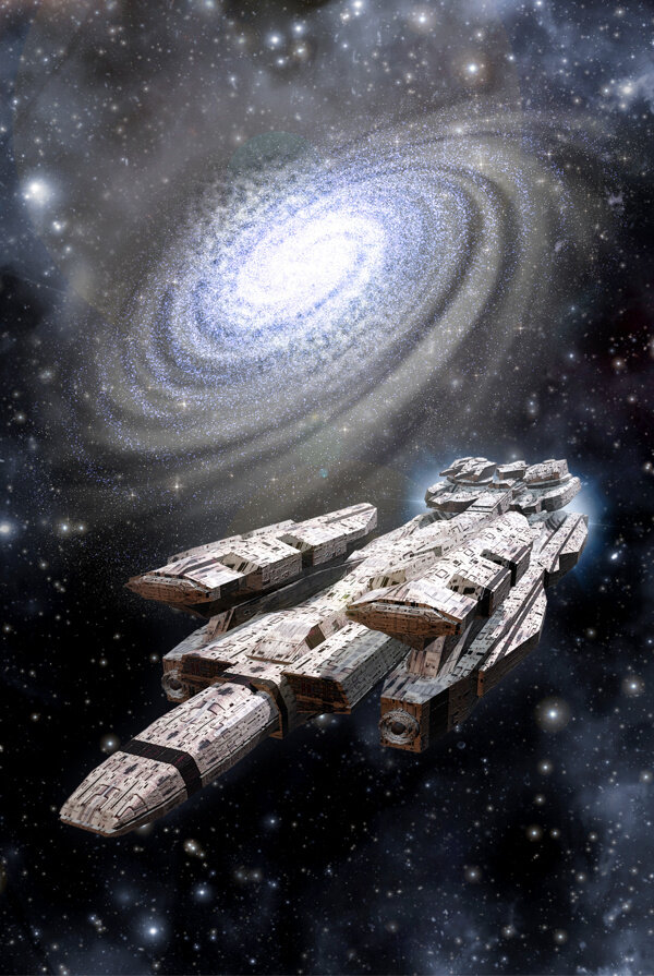 银河系与太空飞船图片