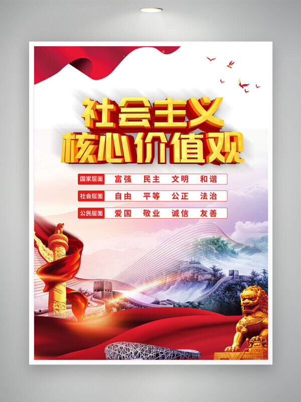 簡約大氣紅色文化社會主義核心價值觀黨建海報
