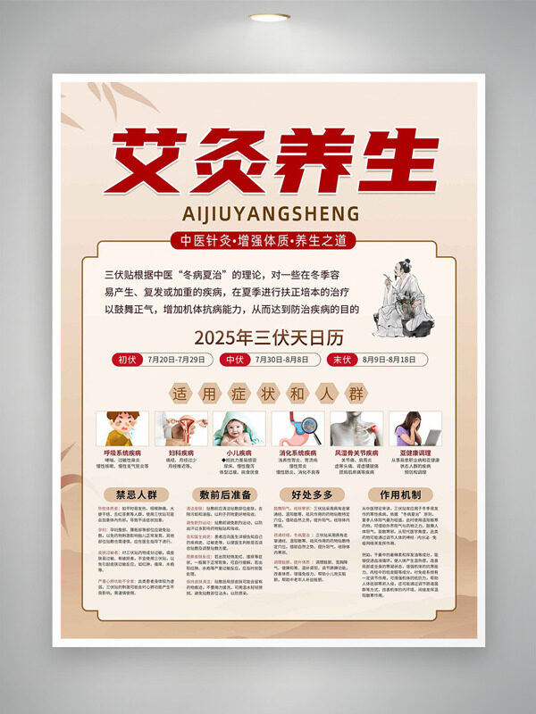 傳統(tǒng)三伏天艾灸養(yǎng)生簡(jiǎn)約背景海報(bào)