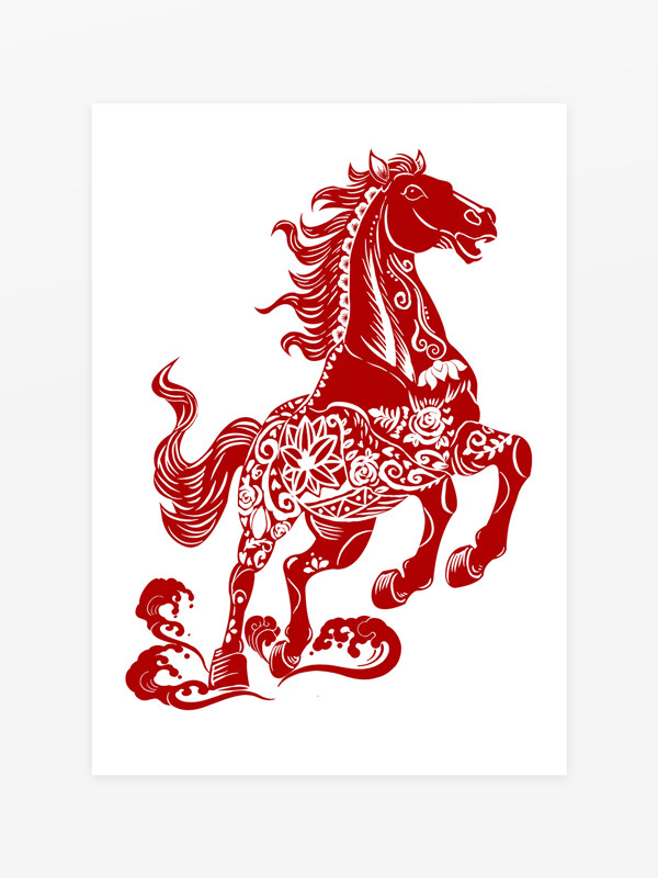 簡(jiǎn)約傳統(tǒng)國(guó)風(fēng)剪紙窗花馬形象剪紙圖案