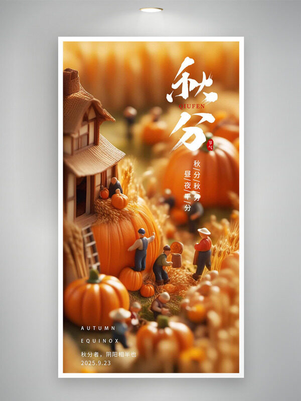 卡通秋季豐收場景秋分傳統(tǒng)節(jié)氣海報