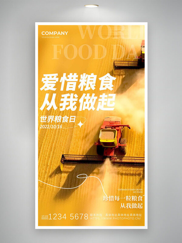 愛(ài)惜糧食從我做起世界糧食日金色麥子背景海報(bào)
