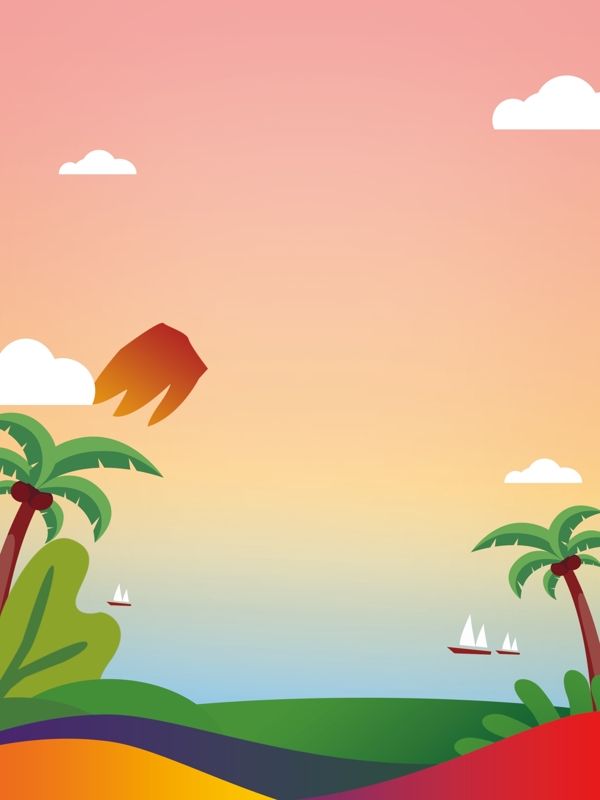 彩色手繪植物風景插畫背景