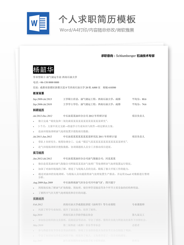 個(gè)人求職簡(jiǎn)歷模板