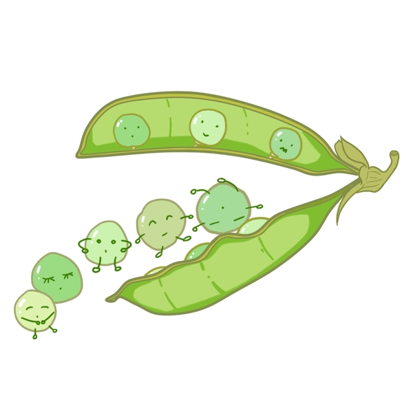 新鲜的豌豆墨绿色的表情系列