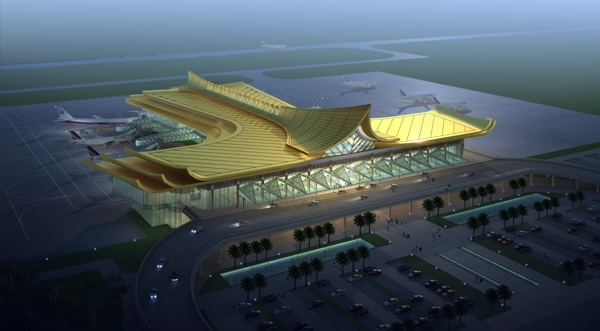 民用机场航站楼效果图PSD分层素材