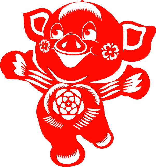 豬年紅色創(chuàng)意剪紙豬元素