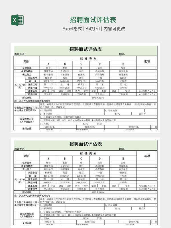 招聘面试评估表