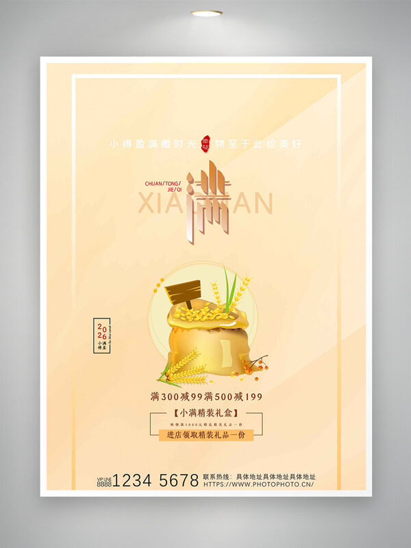 纯色背景手绘粮食小满节气促销海报
