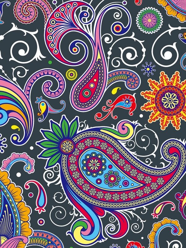 传统 欧式俄式花卉底图底纹  图案背景贴图 彩色旋眼凤尾花