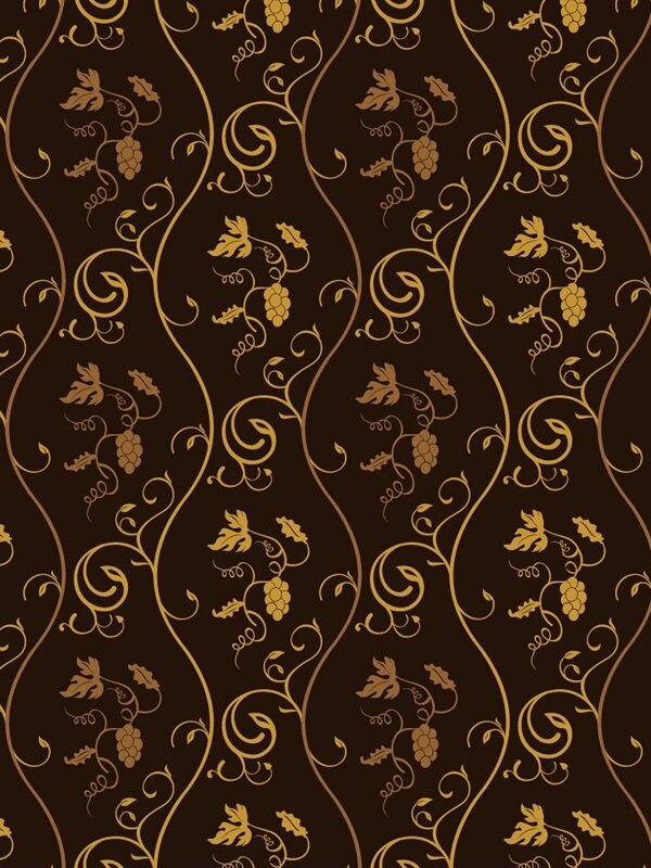传统 欧式俄式花卉底图底纹  图案背景贴图 黑底金花藤曼枝
