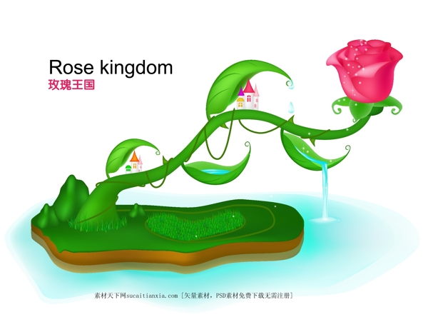 卡通童话玫瑰王国矢量图AI
