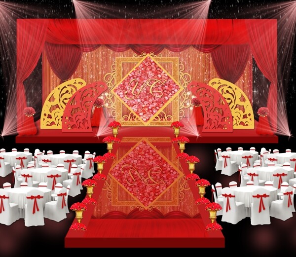 红金色婚礼舞台效果图