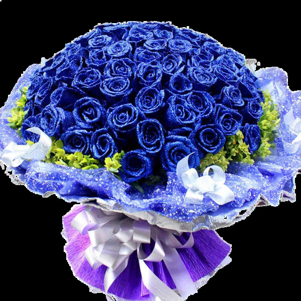 妖艳亮蓝色玫瑰花花朵花束实物元素