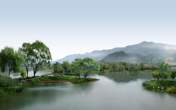 公園中的人工湖圖片