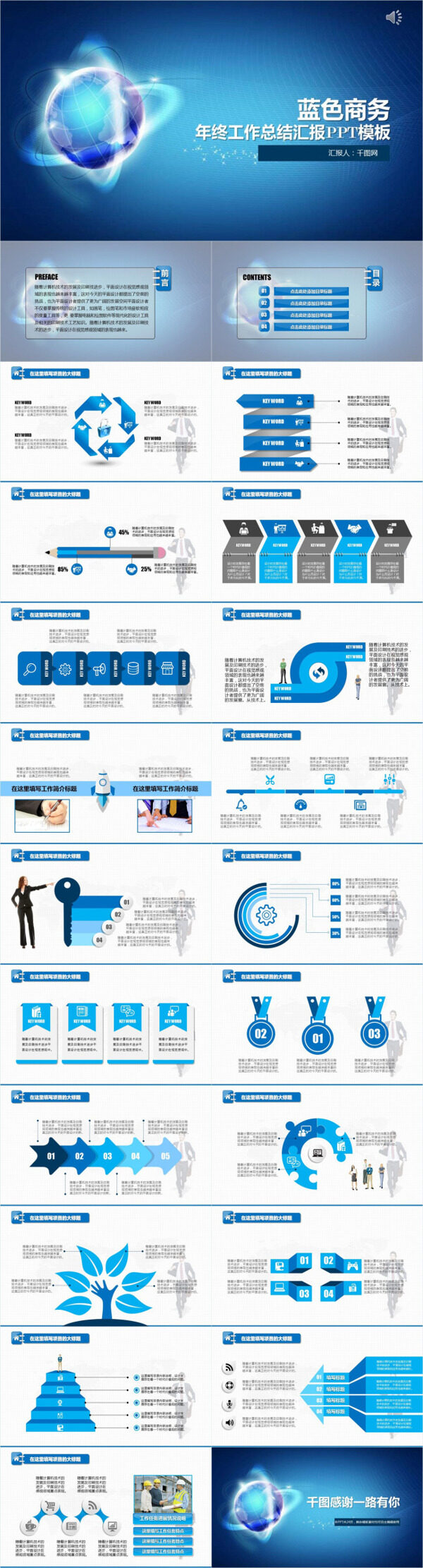 蓝色商务年终工作总结汇报PPT模板