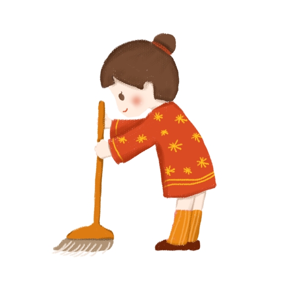 冬季扫地除尘的女孩元素设计