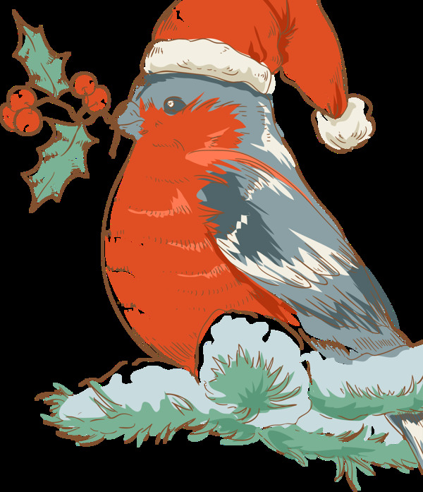 手绘圣诞小鸟元素