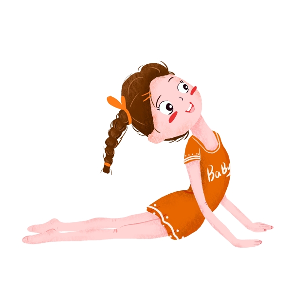 卡通可爱一个做瑜伽的小女孩