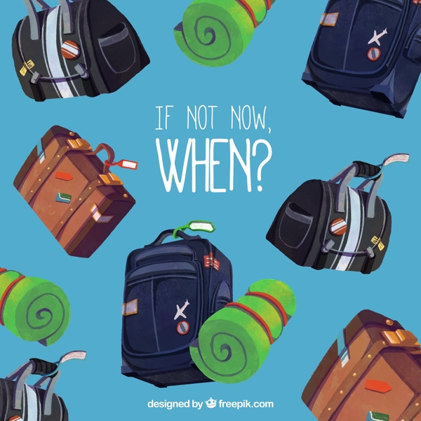 彩色行李箱和旅行包无缝背景矢量