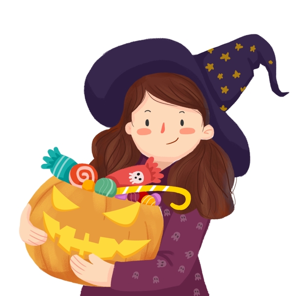 彩绘抱着糖果的女巫