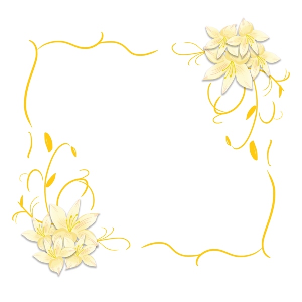 黄色百合花装饰曲线png素材边框下载