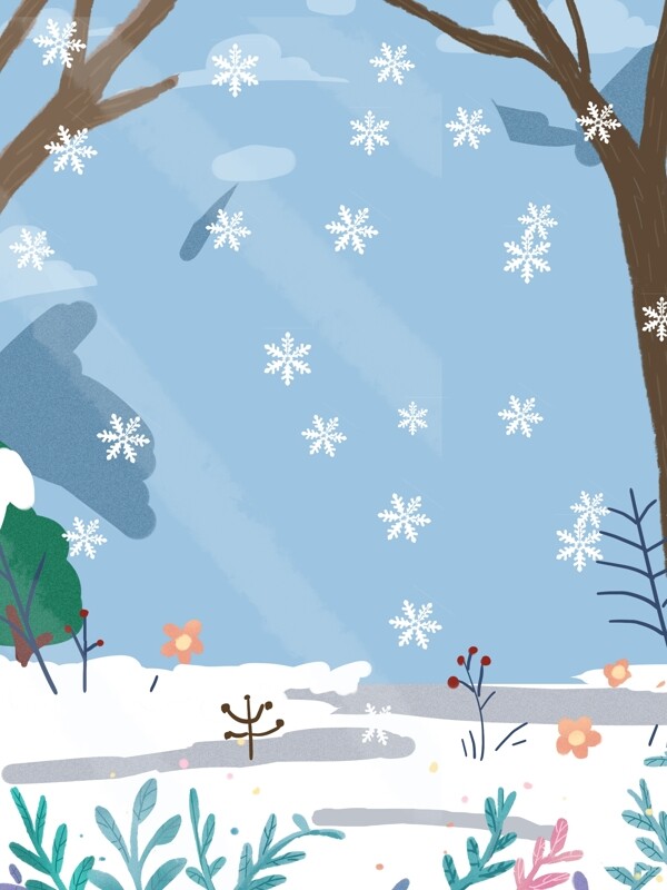 小雪雪地树木背景设计