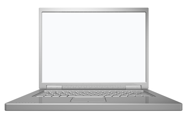 闪亮的灰色的笔记本电脑孤立在白色