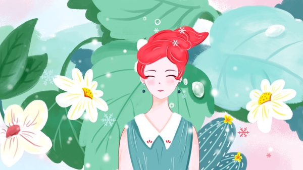 原创插画植物女孩