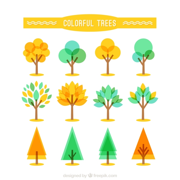 彩色树木设计矢量图图片