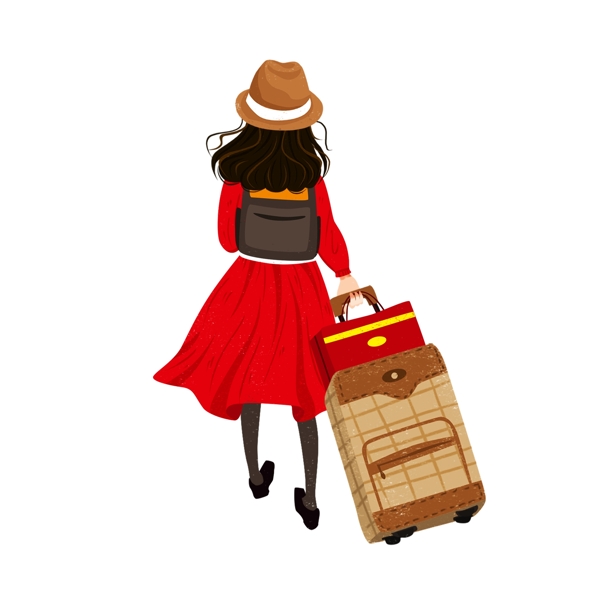 拖着行李回家过年的女孩元素设计