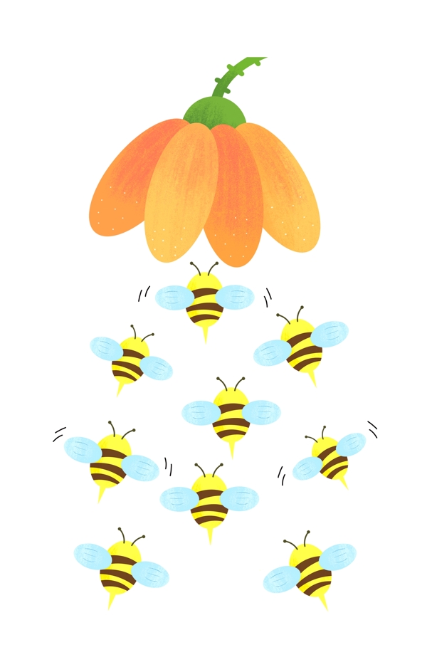 蜜蜂团队采蜜插画