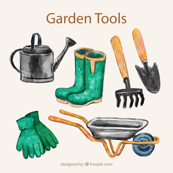 水彩绘花园工具图片