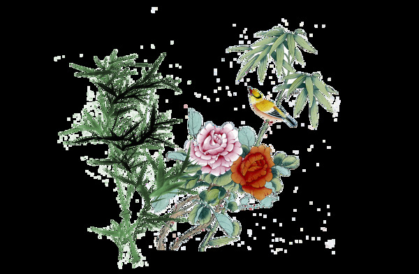 手绘中国水墨花朵元素
