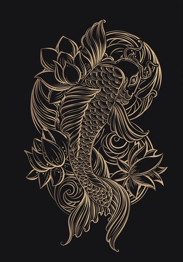 鲤鱼纹身刺绣矢量图