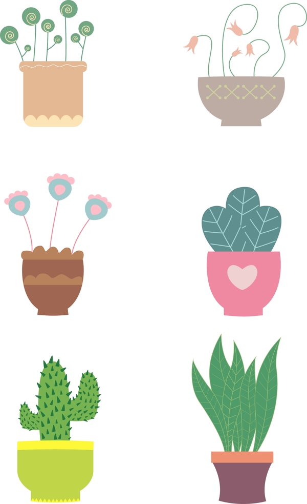 有趣植物盆栽插画可爱植物素材