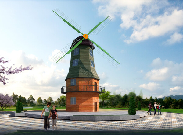 景观小品风车3D三维效果图