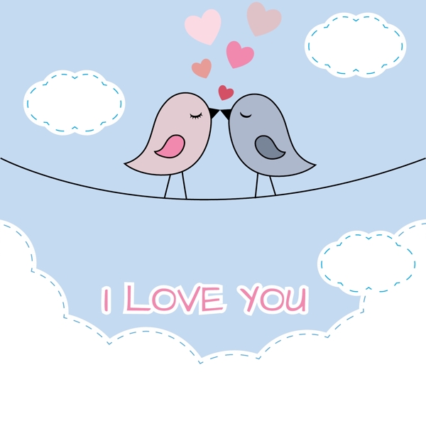 卡通亲吻情侣鸟图片