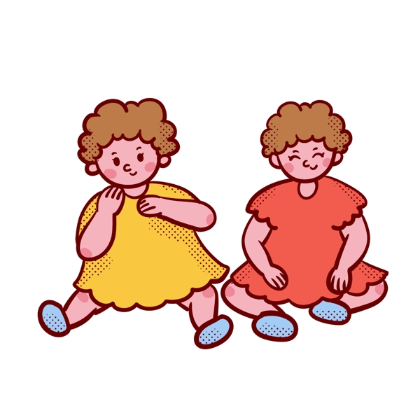 卡通矢量免抠可爱坐着的两个双胞胎婴儿