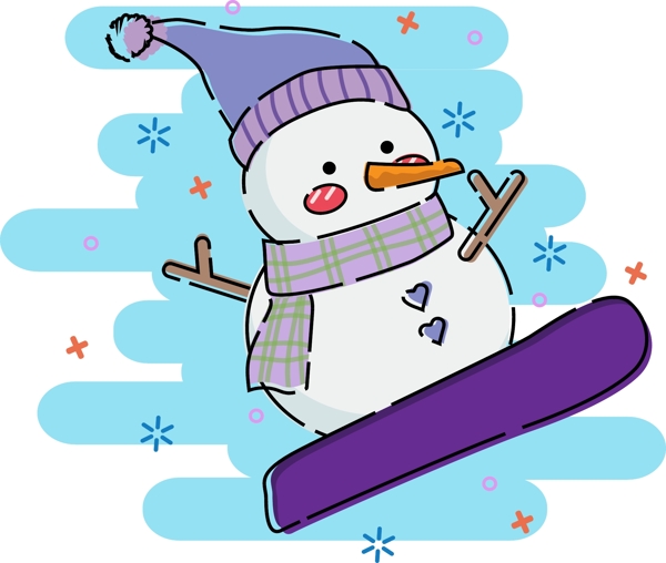 雪人娃娃紫色紫色围巾滑板