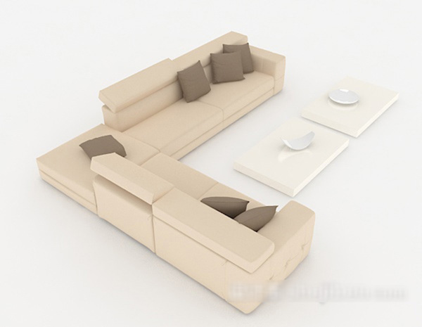 现代简约黄色多人沙发3d模型下载