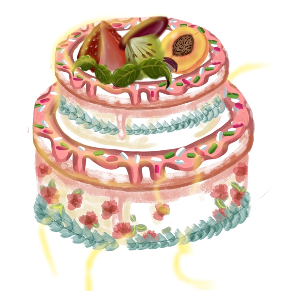 美味水果蛋糕手绘食物设计