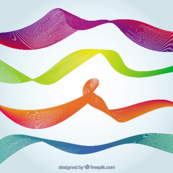 四个不同颜色的抽象波纹