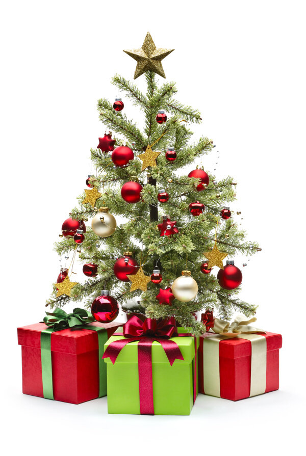 圣诞树与礼品摄影图片